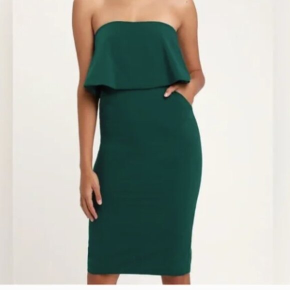 Lulus Lots of Love Emerald Green Strapless Midi Dress- Size Medium - Picture 1 of 5